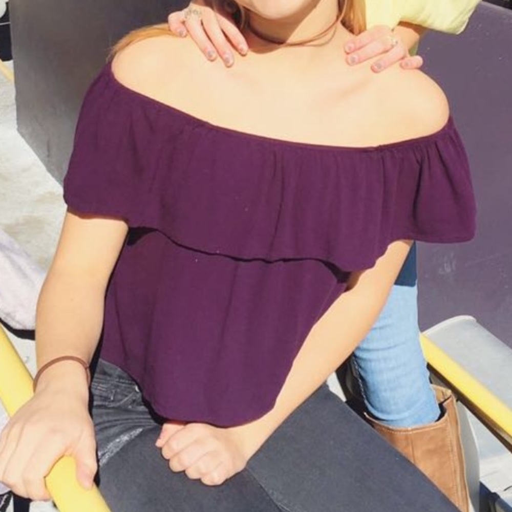 Wine Off Shoulder Flowy Top